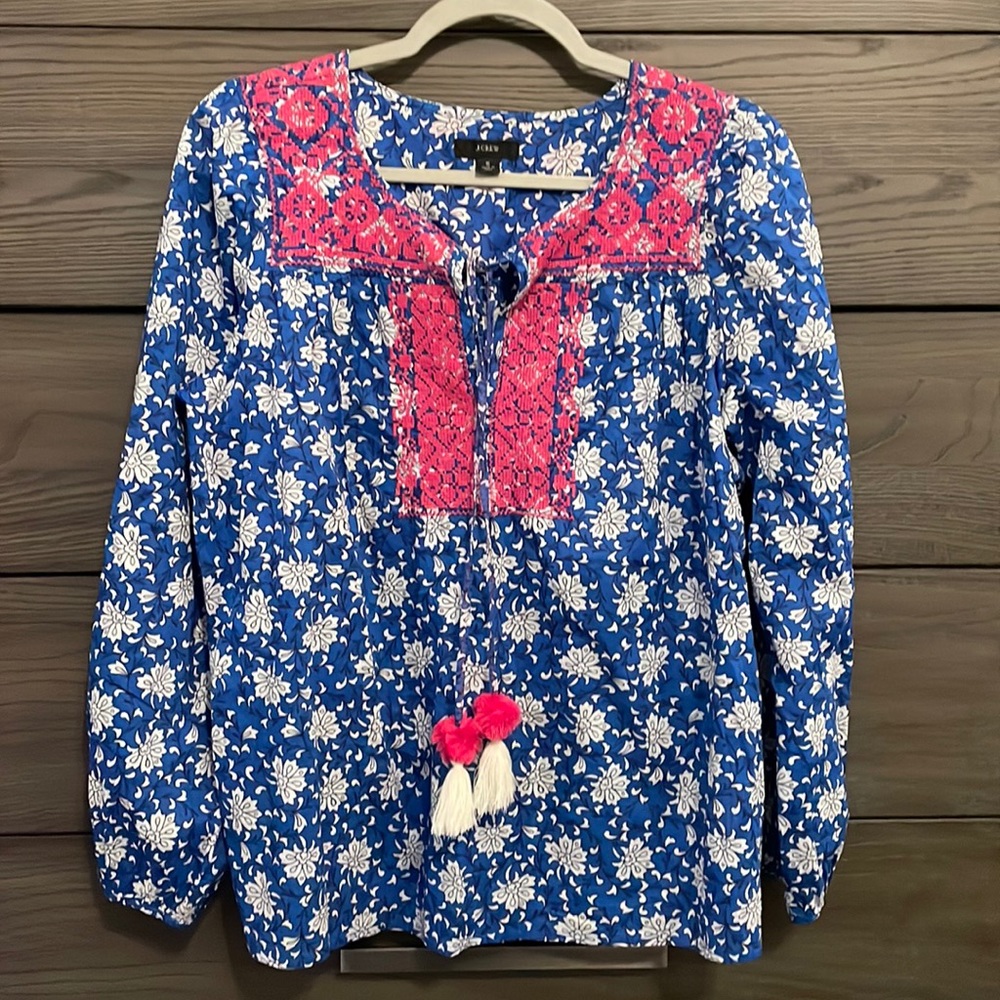 J Crew Embroidered Floral Top Sz S/M